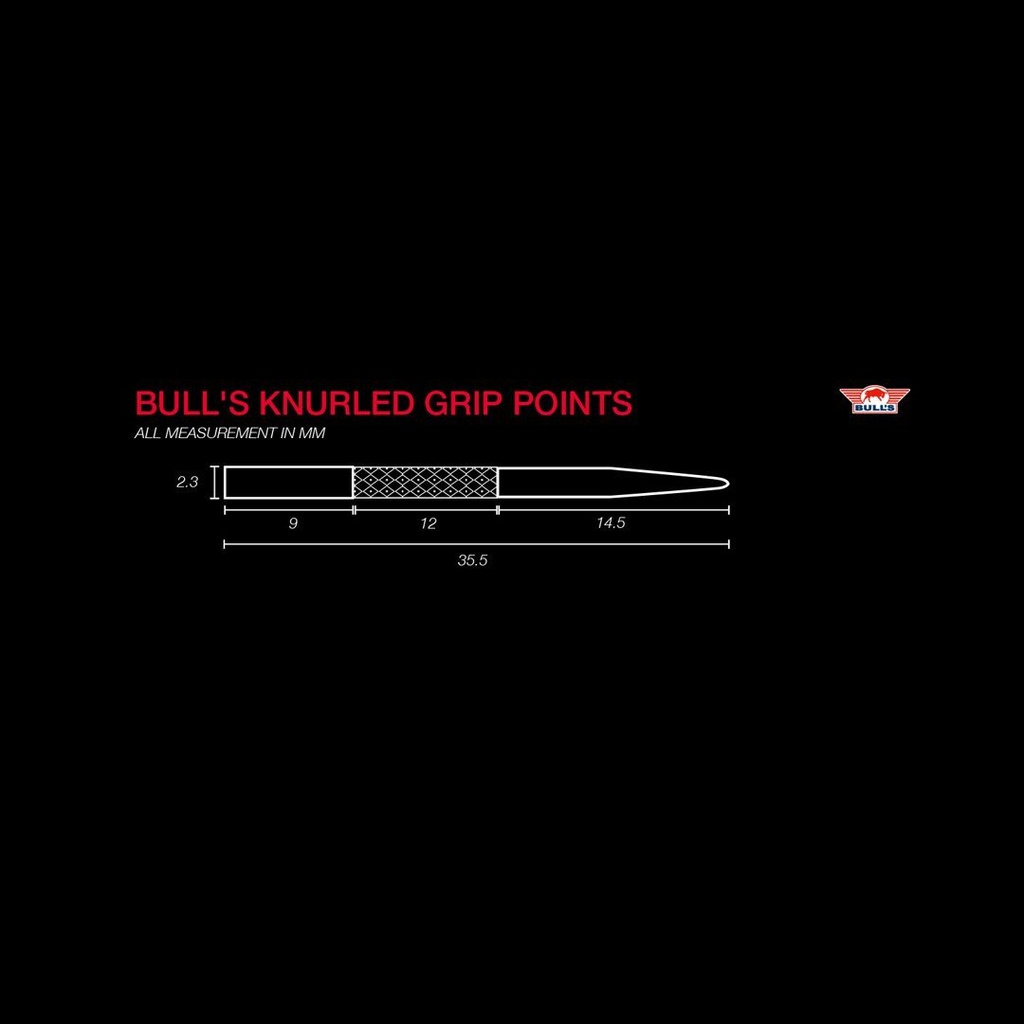 Bull's Knurled Grip Points Black 35mm – Zwarte Dartpunten met Extra Grip