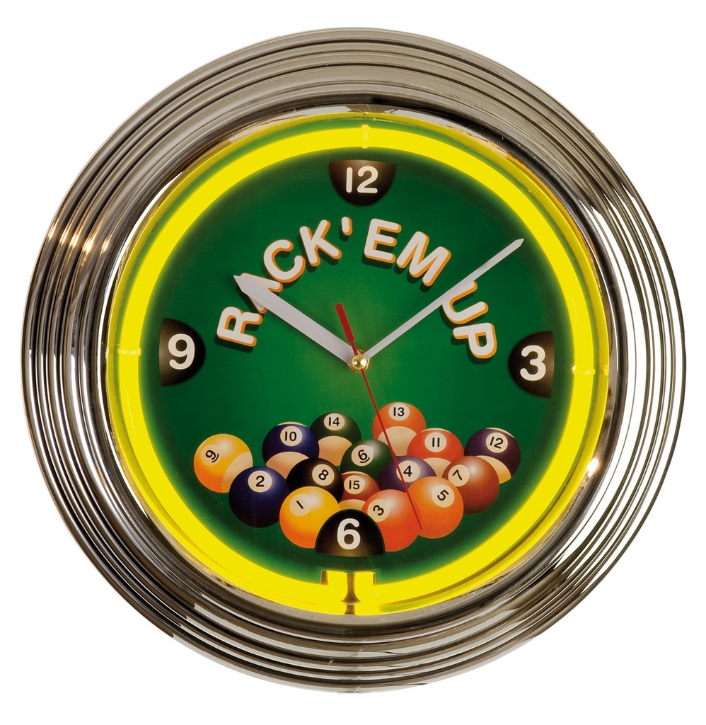 Wall Clock Neon Rack 'em Up