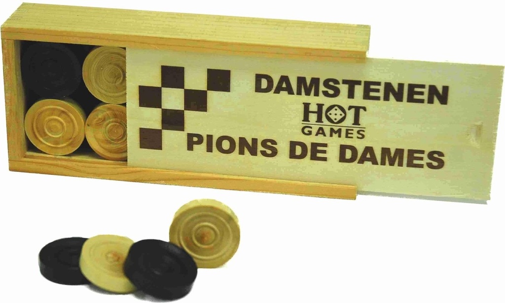 Dam Pions Hout 32mm Luxe+Kistje