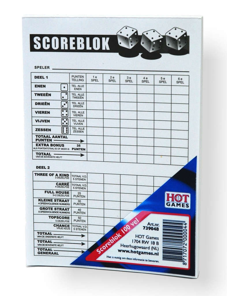 Teerlingspel Scoreblok - Yahtzee
