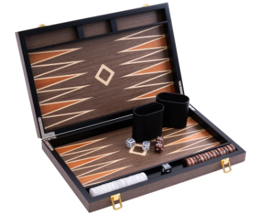 [2195] Backgammon Burl Walnut Wood - 38cm x 24cm