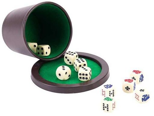 [p0587 bruin] Poker Dice Cup and Base - brown complete with 6 dice and 5 dice poker