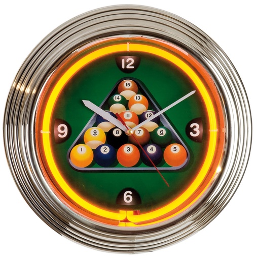 [p5586 poolballen] Wandklok Neon Poolballen