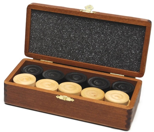 [2272] Pions en bois  pour jeu de dames dans une boîte en bois