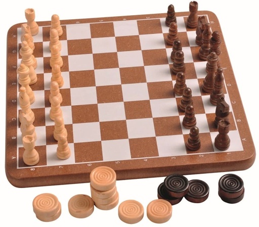 [3762] Jeu d'échecs & Dames en Bois + Accessoires