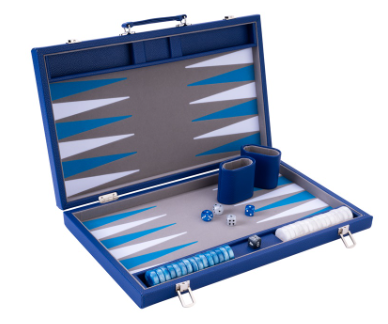 [p3370] Backgammon Blauw vinyl 47x28 cm