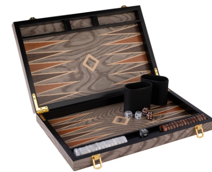 [p2202] Backgammon Grijs Burl Ebbenhout- 38cm x 24cm